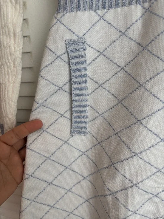 NAIN White Blue Knit Cardigan Dress Button Front Chic Feminine Style - Picture 6 of 16